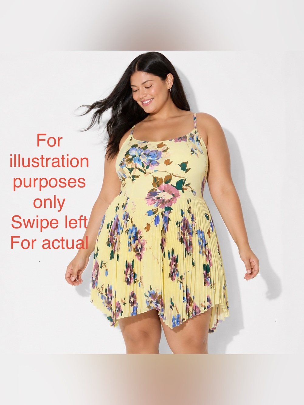 1X / 4X Wild Fable Yellow Floral Pleated Sundress with Spaghetti Straps